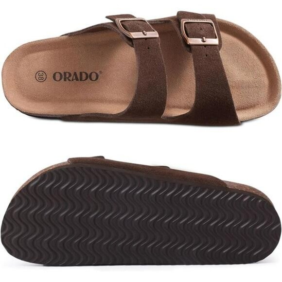 Platform Suede Sandals for Women Cork Footbed Adjustable Buckle Summer Slides - Picture 6 of 8